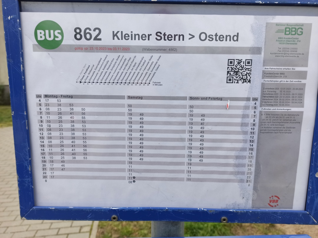 Fahrplan der Obus-Linie 862 an der Ersatzhaltestelle Forsthaus in der Fritz-Weineck-Straße